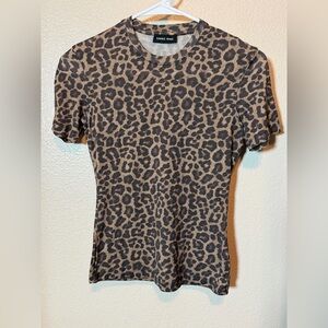 Anine Bing Brown Leopard Print Short Sleeve Tee